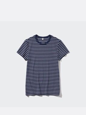 Uniqlo Navy and White Striped Crewneck Tee